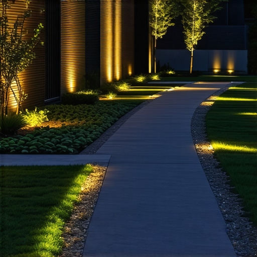 Advanced Hardscaping Techniques Contemporary backyard featuring innovative hardscape elements and integrated smart lighting