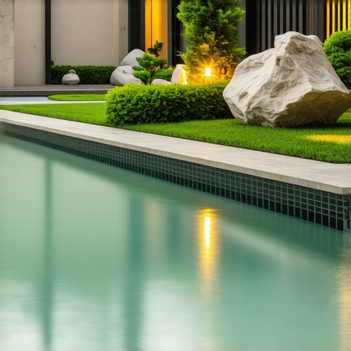 Contemporary garden featuring water features, layered lighting, and innovative materials, illustrating sustainable design principles.