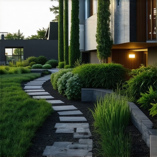 Contemporary Garden Hardscaping Modern garden with stone pathways and integrated lighting