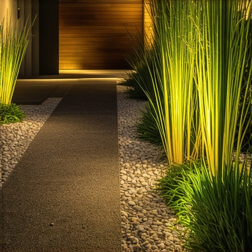 Contemporary garden featuring layered textures, native vegetation, and integrated lighting