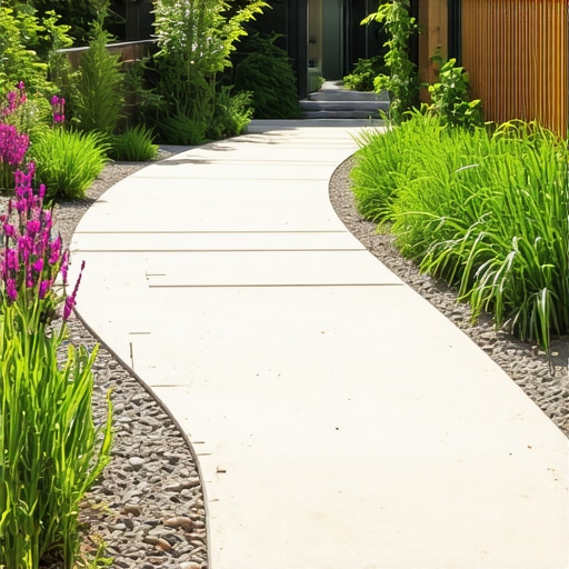 Contemporary garden featuring hardscaping and native plants in a sunny outdoor setting