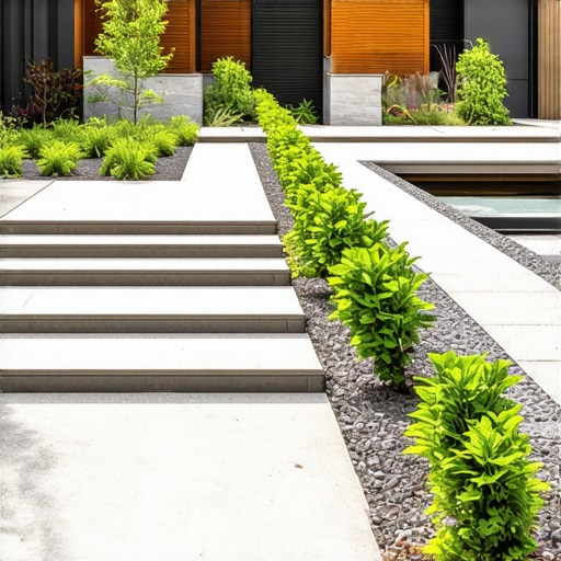 Modern garden featuring layered stones, native flora, and automated watering system