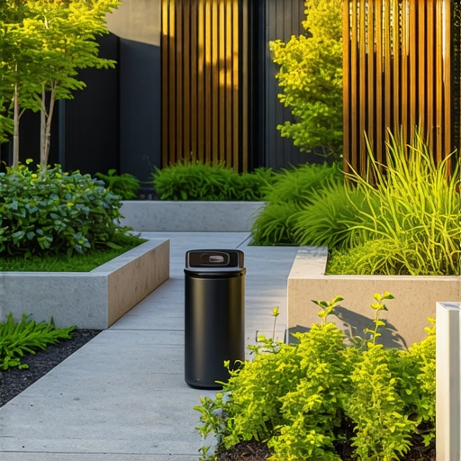 A modern outdoor garden with innovative hardscaping and native plants