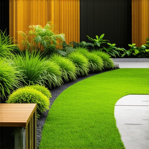 Lush, sustainable lawn with native plants and modern equipment