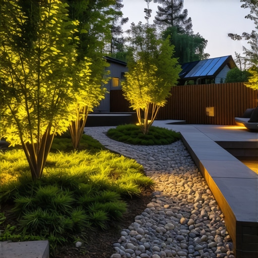 Modern garden with smart technology and sustainable materials