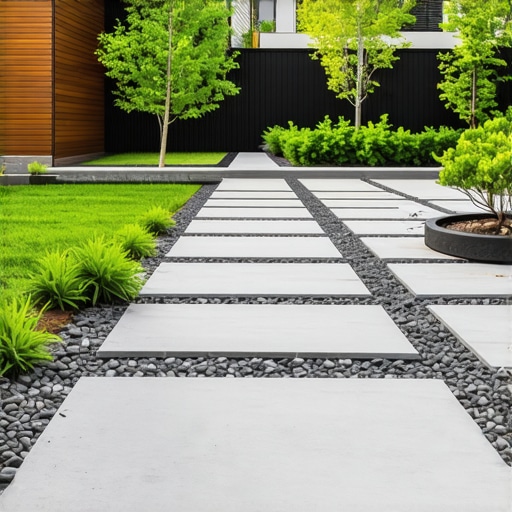 Eco-friendly backyard featuring permeable pavers, rain garden, and native plants.