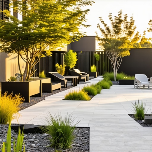 Contemporary garden with clean lines, native plants, and smart features.