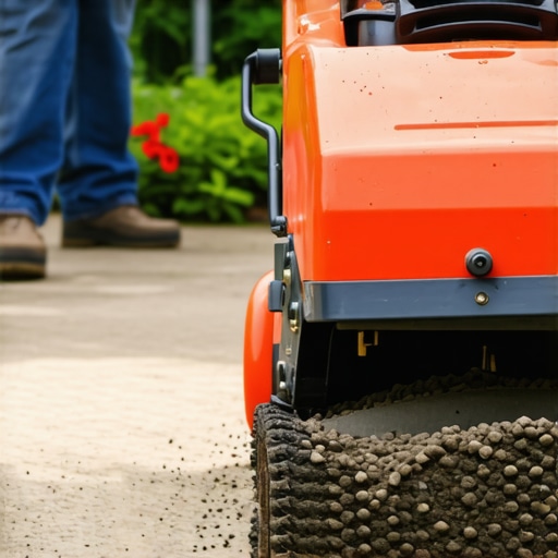 A worker using a plate compactor on gravel to reinforce a patio foundation