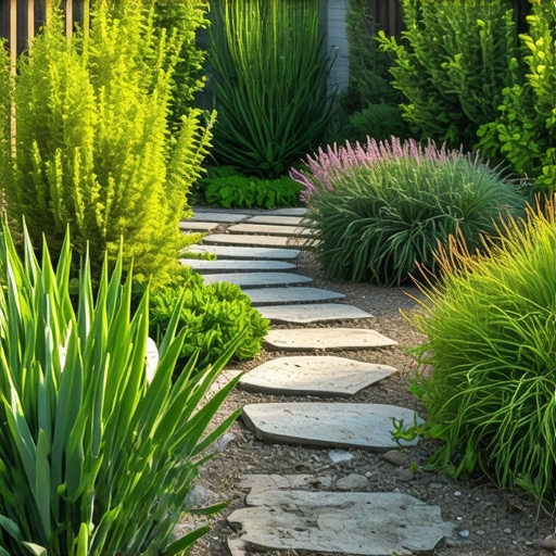 Resilient Native Garden Design A landscape featuring native plants with hardscaping elements designed for heat resilience