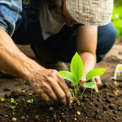 Gardener examining soil quality and plant roots